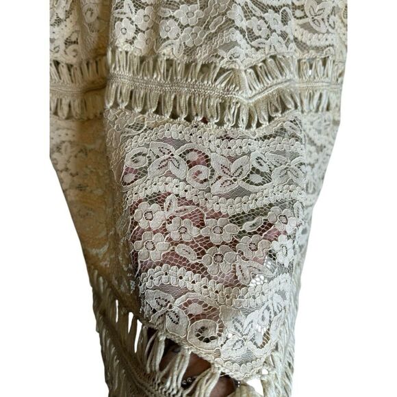 Embroidered Lace Crochet Short Sleeve Ivory Blouse Top Cami Sz S Boho Y2K Retro - Picture 5 of 7